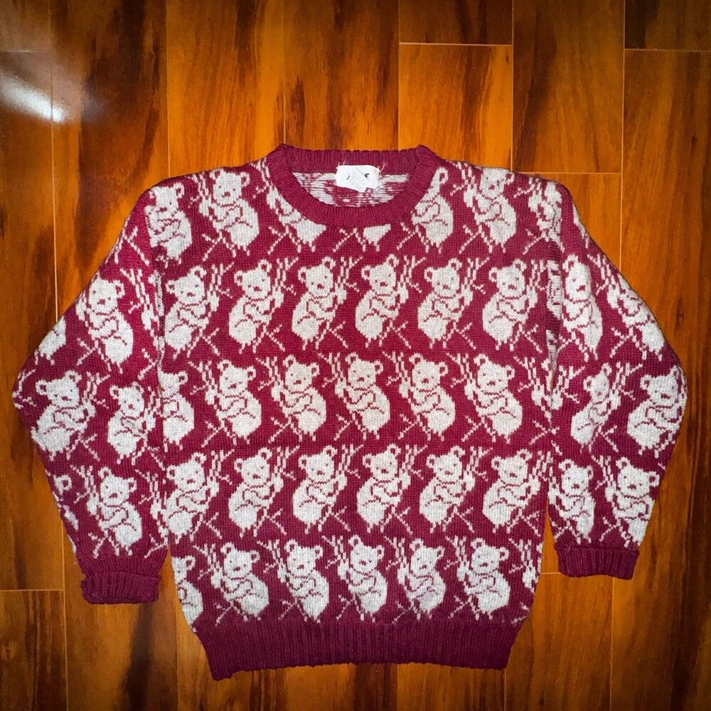 Vintage 1980s JADE Shetland Wool Koala Bear Sweater Made in Hong Kong – Size M